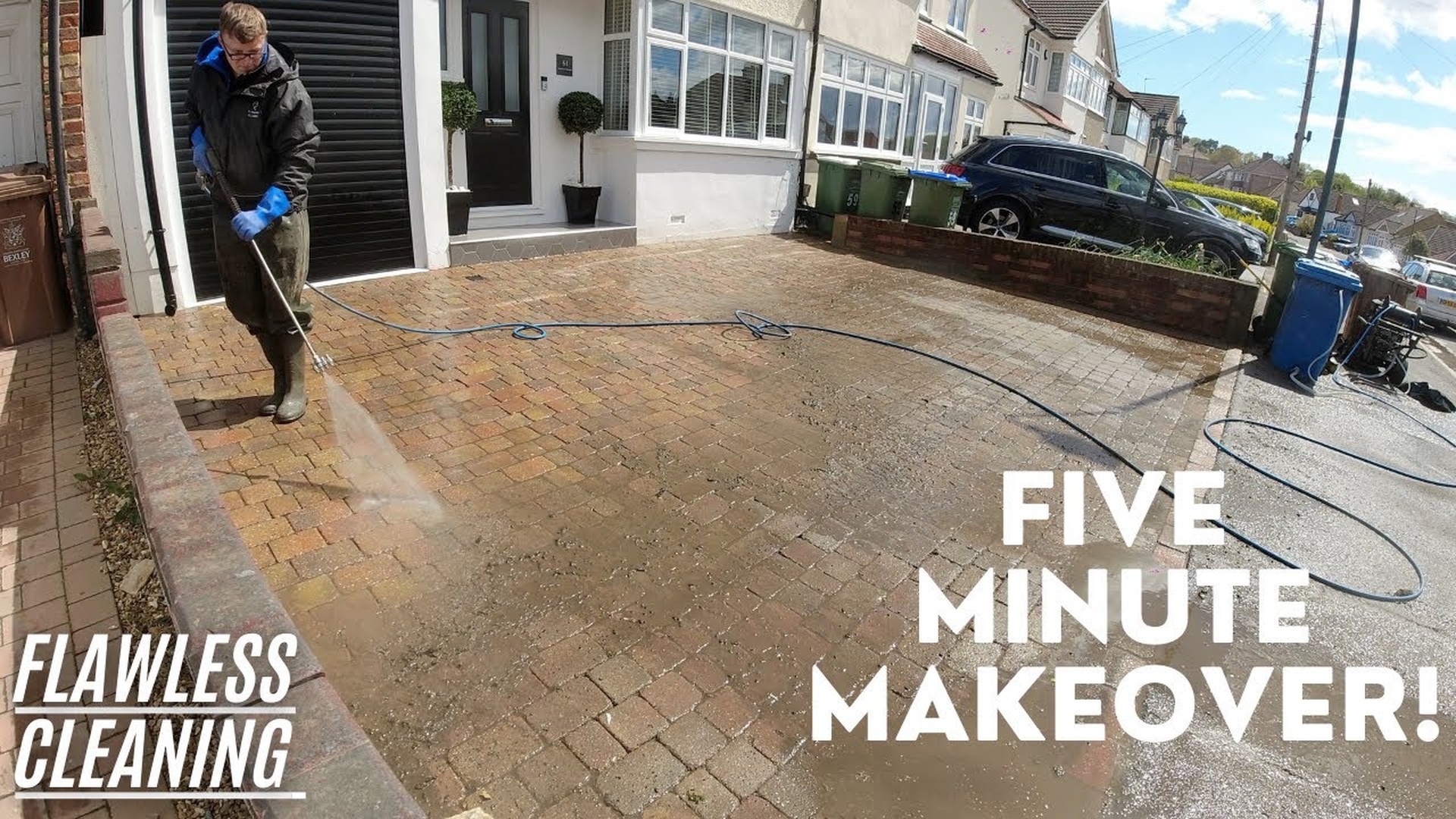 Before and after driveway power washing transformation